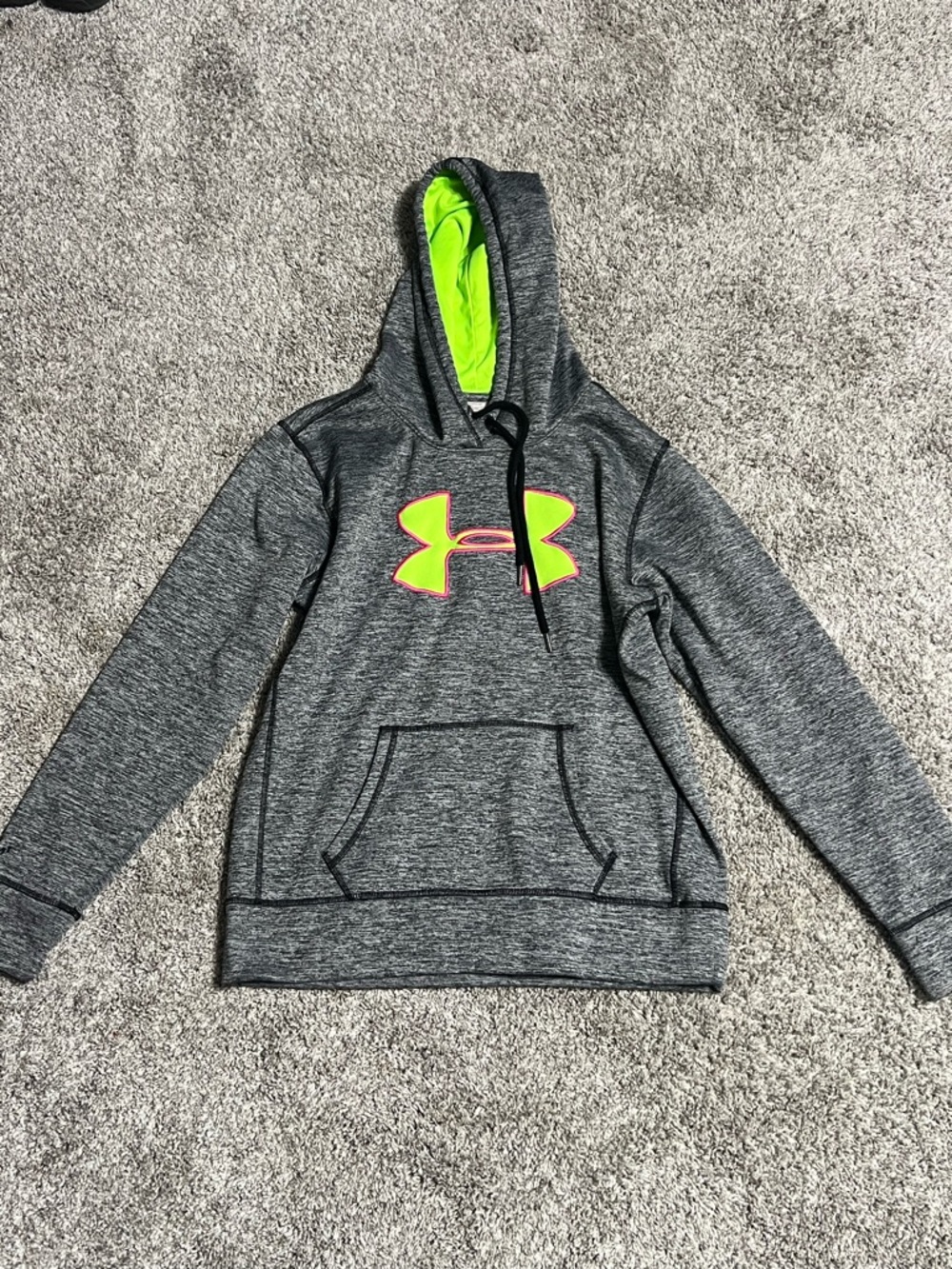 Women’s Under Armour Gray Hoodie with Neon Green Logo and Lining